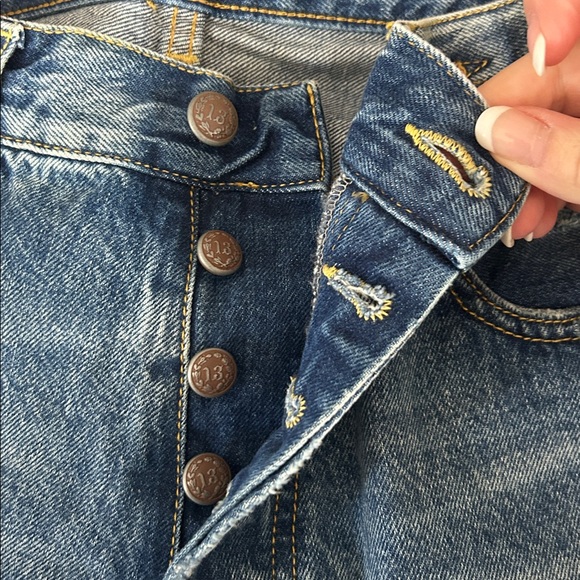 R13 Tailored Drop Denim Jeans Size 26 Tex18411 Bain Blue with Rips Wash - Picture 9 of 16